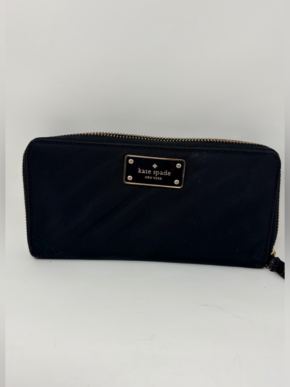 kate spade Black Zip-Around Card Holder with Gold Plaque